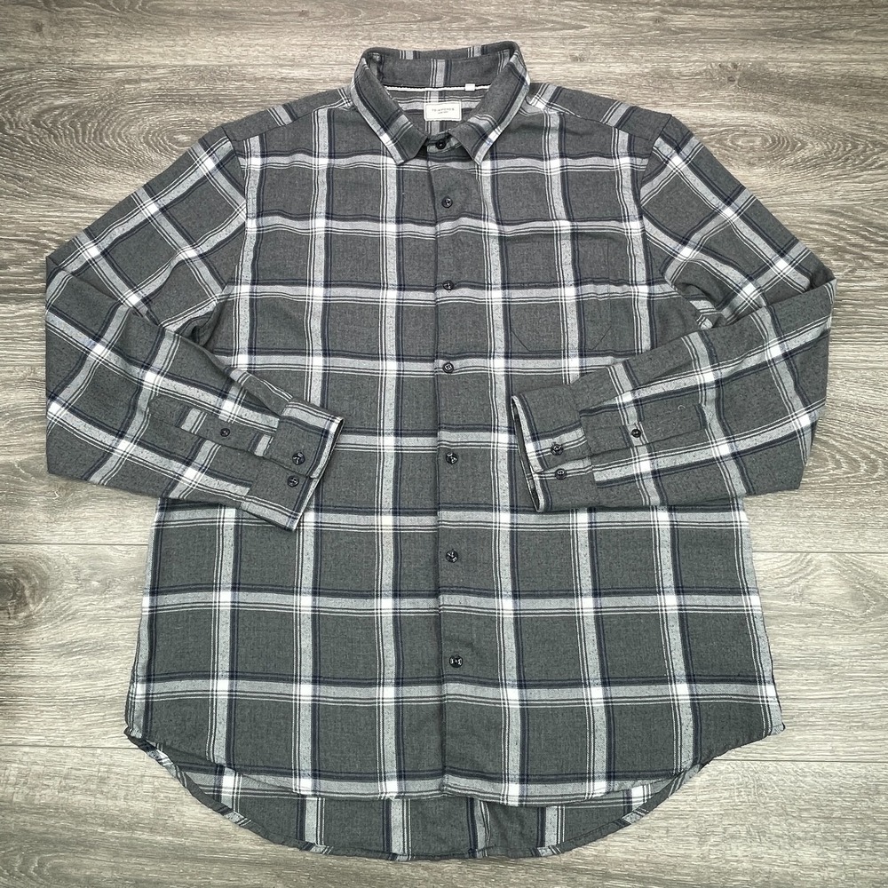 7 Diamonds Shirt Mens XXL Charcoal Windowpane Plaid Luxe Soft Brushed Button Up